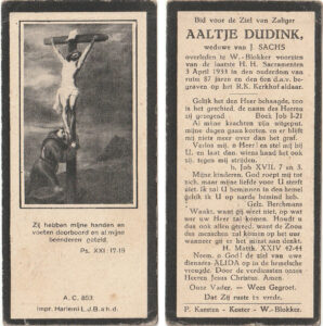 Bidprentje Aaltje Dudink (1845-1933)