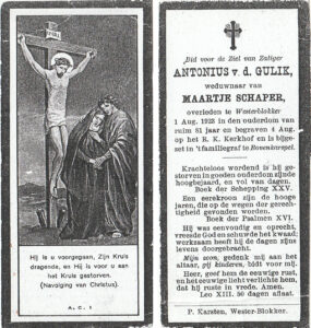 Bidprentje Antonius van der Gulik (1842-1923)