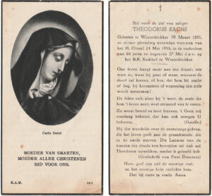 Bidprentje Theodorus Sachs (1891-1955)