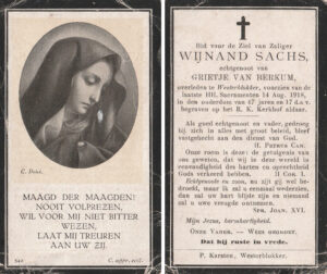 Bidprentje Wijnand Sachs (1871-1918)